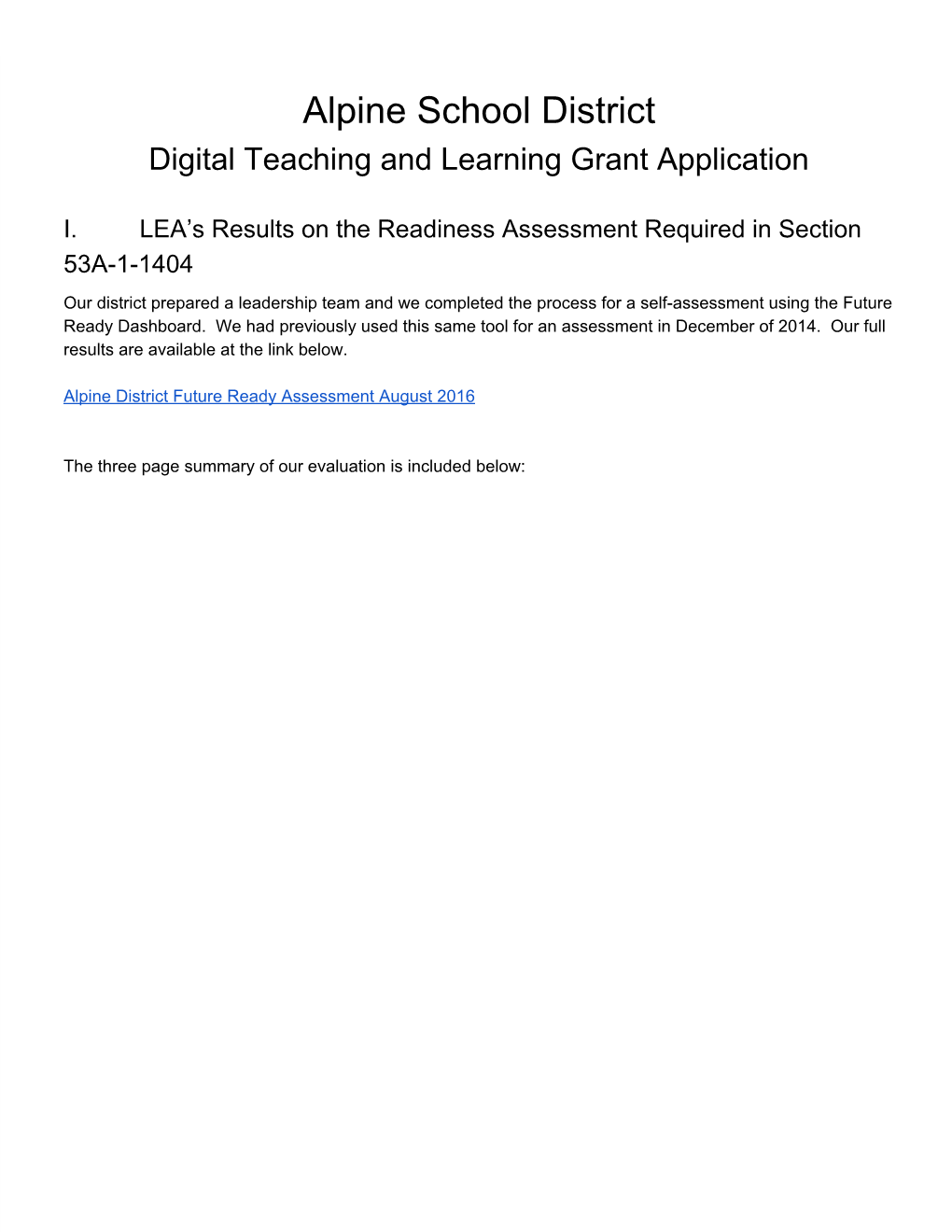 Alpine School District Digital Teaching and Learning Grant Application