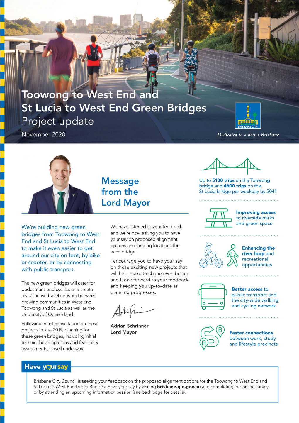 Toowong to West End and St Lucia to West End Green Bridges Project Update November 2020