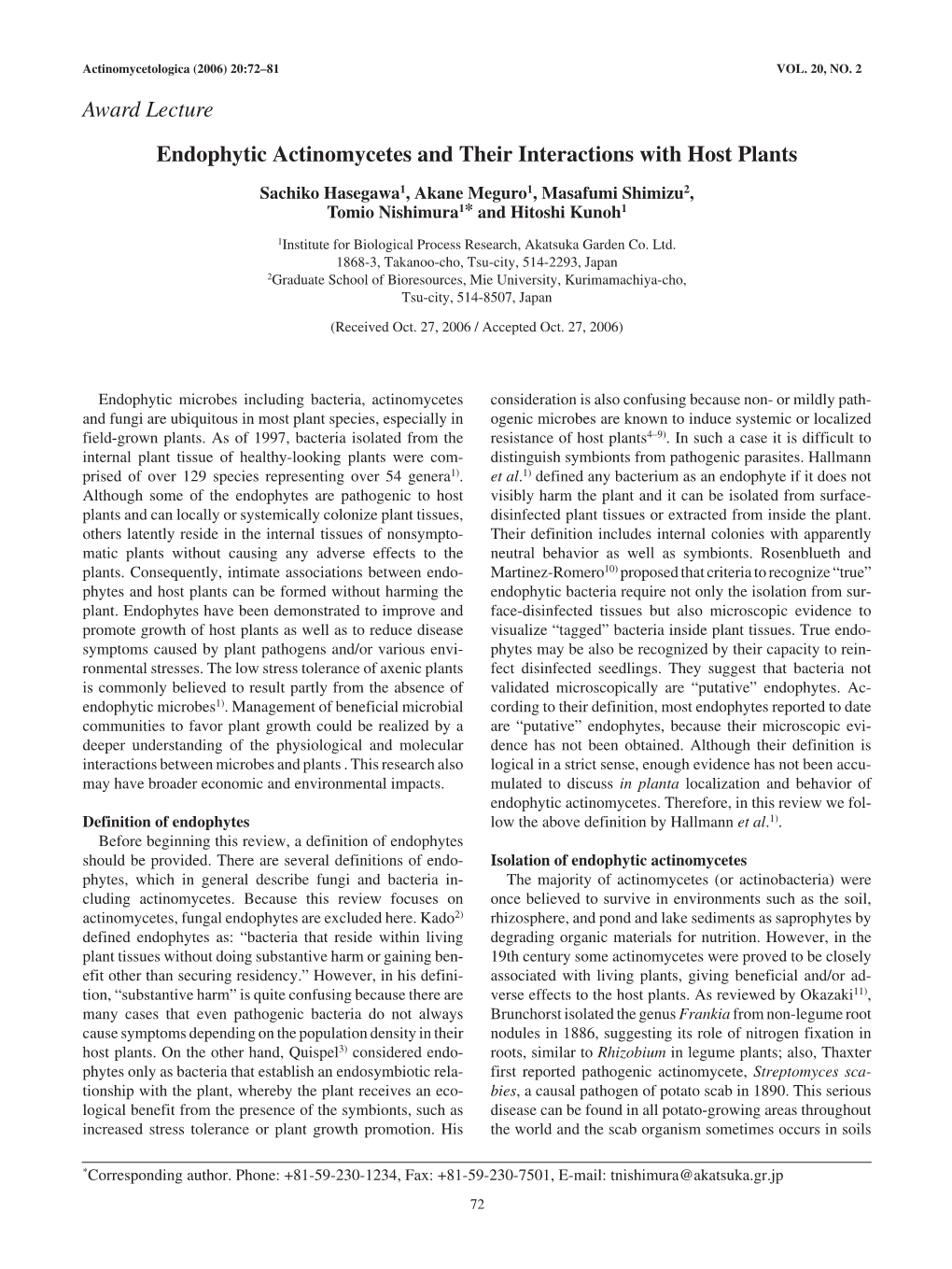 Endophytic Actinomycetes and Their Interactions with Host Plants