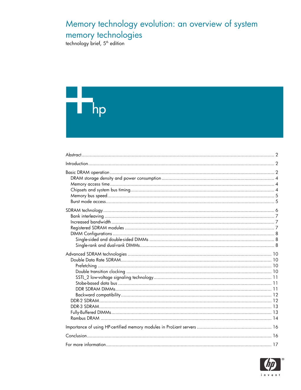 An Overview of System Memory Technologies Technology Brief, 5Th Edition