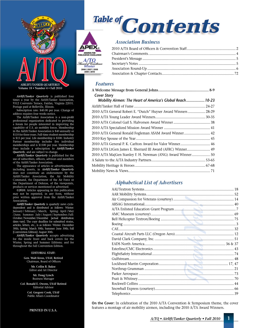 Contents Association Business 2010 A/TA Board of Officers & Convention Staff