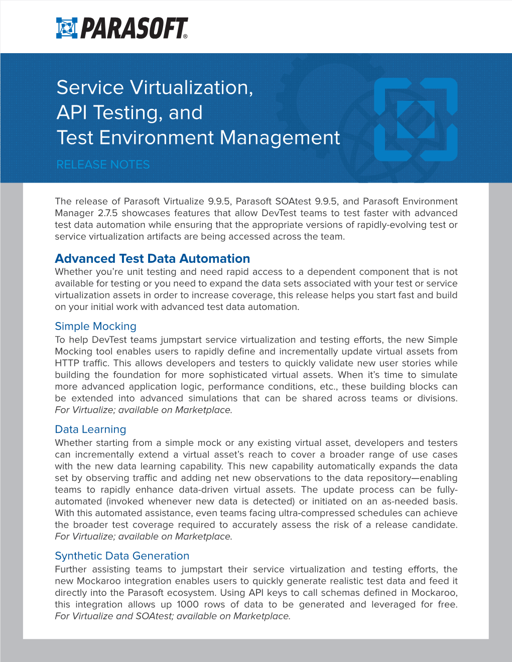 Service Virtualization, API Testing, and Test Environment Management Release Notes