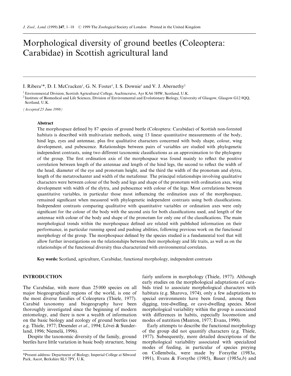 Morphological Diversity of Ground Beetles (Coleoptera: Carabidae) in Scottish Agricultural Land