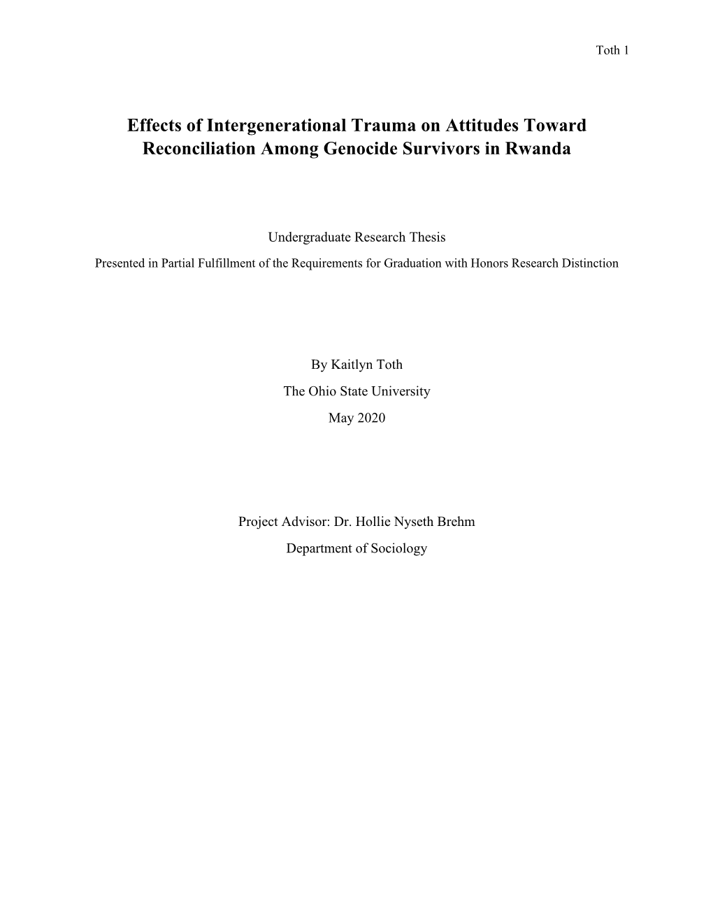 Effects of Intergenerational Trauma on Attitudes Toward Reconciliation Among Genocide Survivors in Rwanda