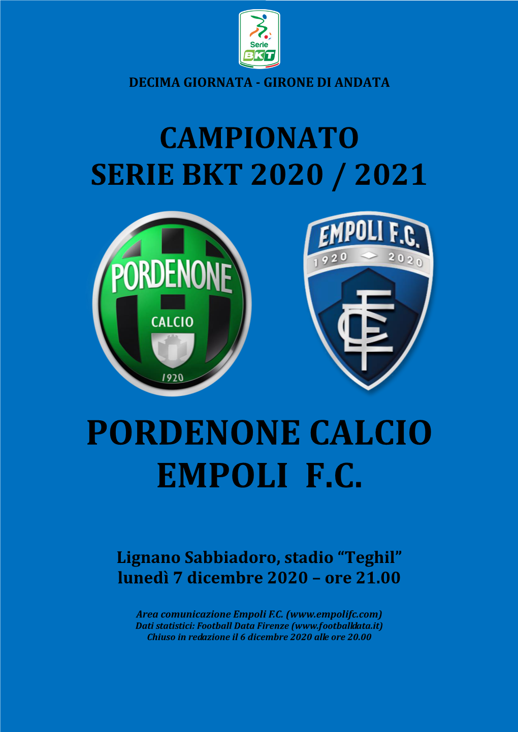 CARTELLA STAMPA Pordenone-Empoli – 10° Giornata