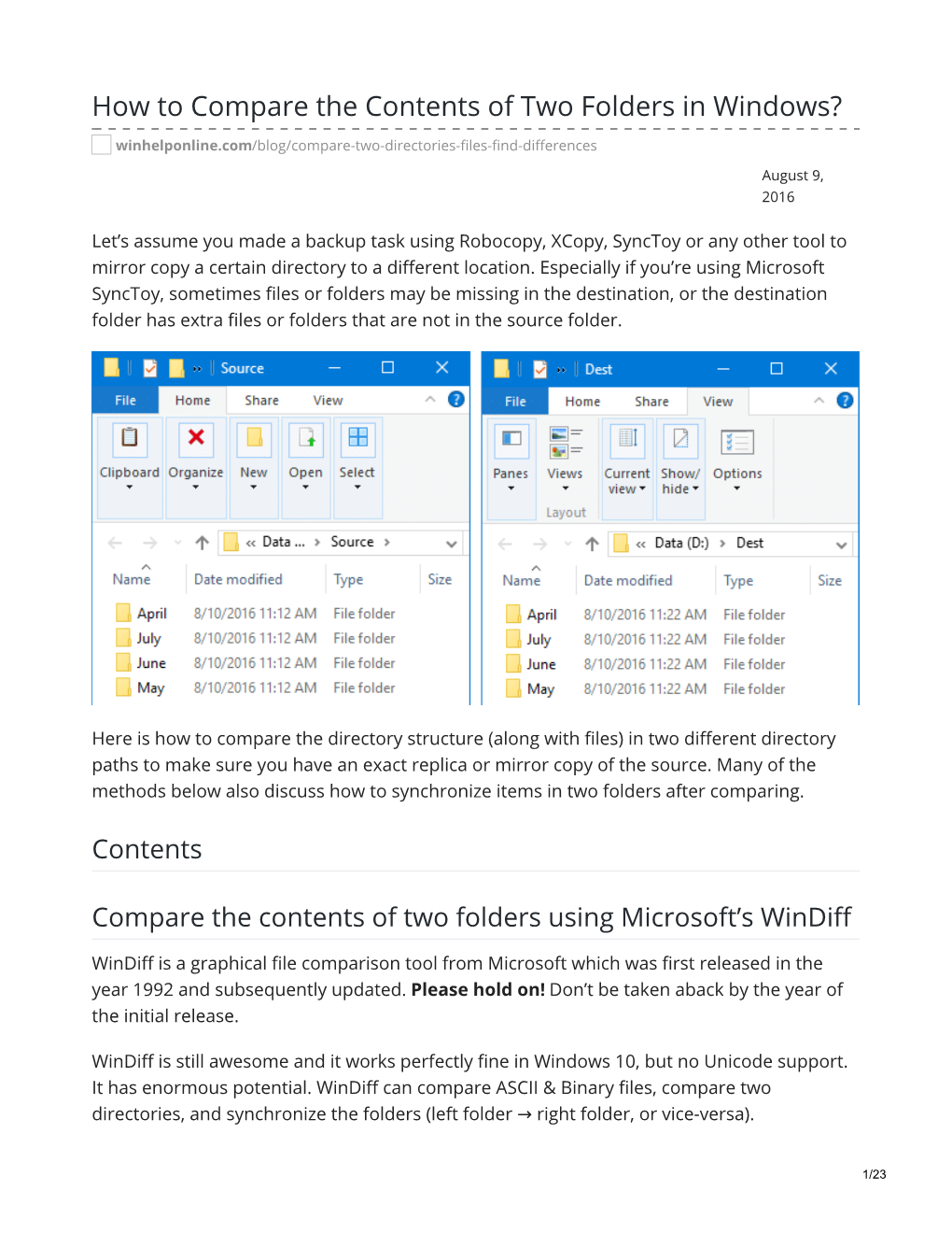 How to Compare the Contents of Two Folders in Windows?