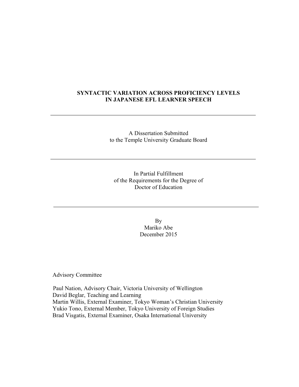 Syntactic Variation Across Proficiency Levels in Japanese Efl Learner Speech