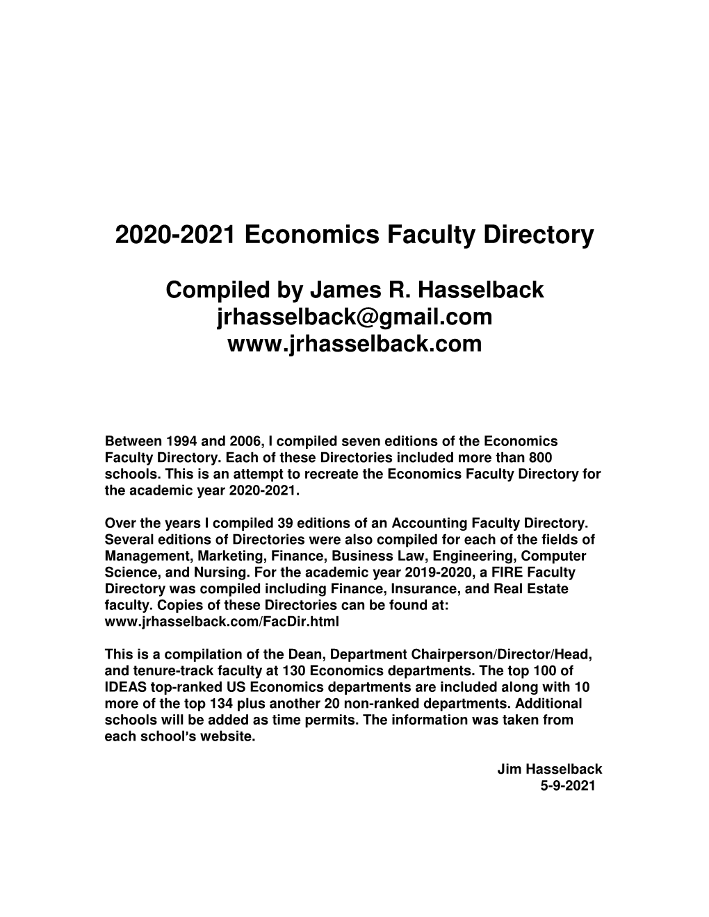 2020-2021 Economics Faculty Directory