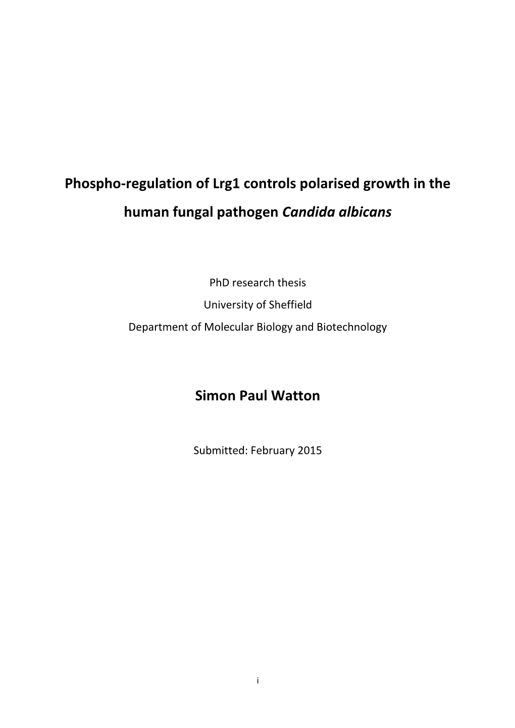 Phospho-Regulation of Lrg1 Controls Polarised Growth in the Human Fungal Pathogen Candida Albicans