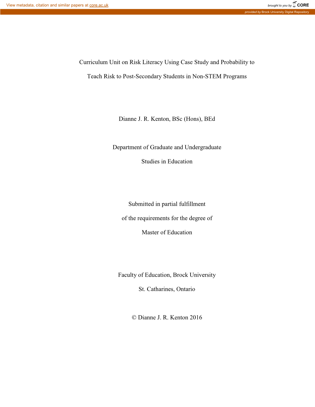 Curriculum Unit on Risk Literacy Using Case Study and Probability To