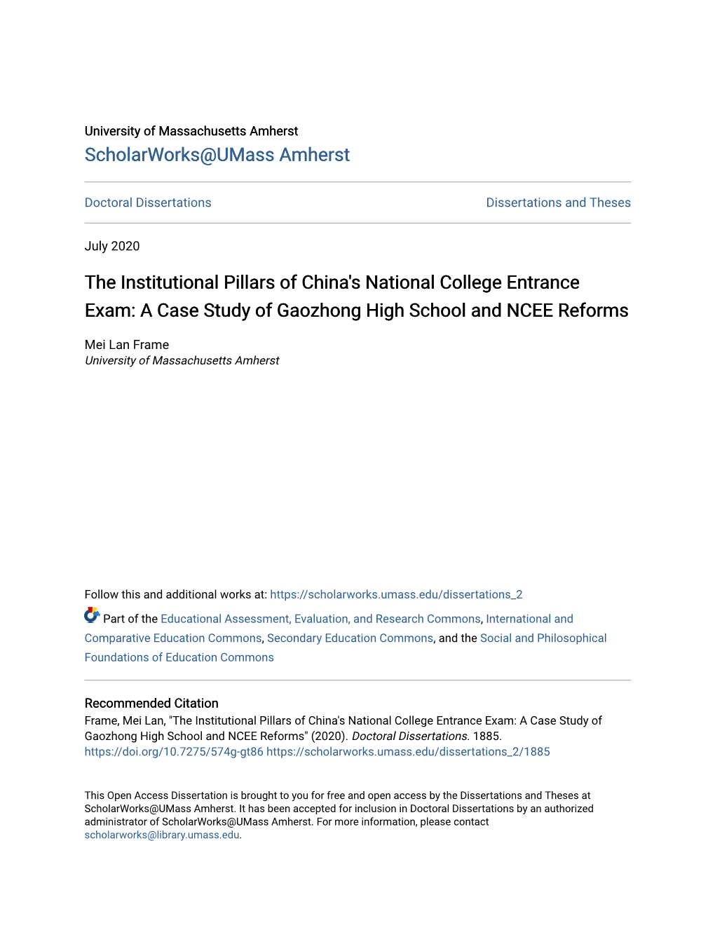 The Institutional Pillars of China's National College Entrance Exam: a Case Study of Gaozhong High School and NCEE Reforms