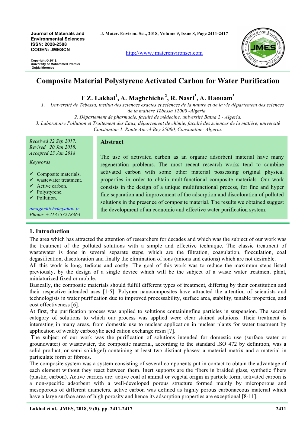 Composite Material Polystyrene Activated Carbon for Water Purification