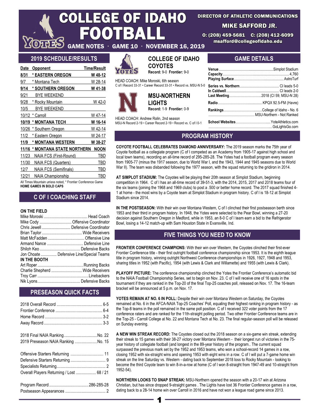 College of Idaho Coyotes Msu-Northern Lights 2019