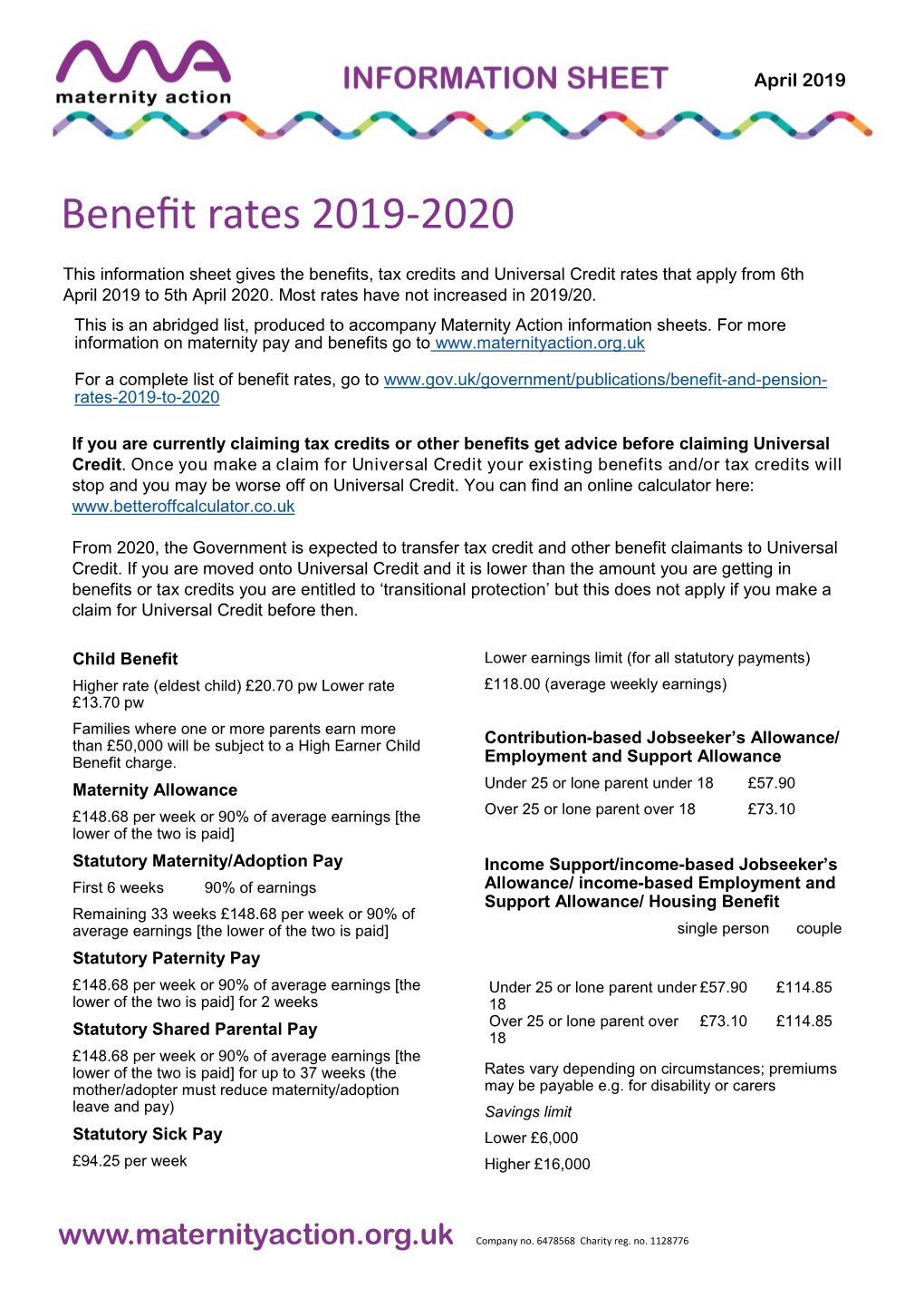 Benefit Rates 2019-2020