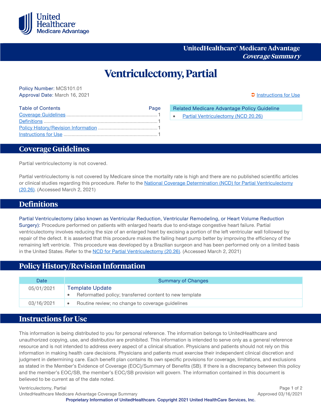 Ventriculectomy, Partial – Medicare Advantage Coverage Summary