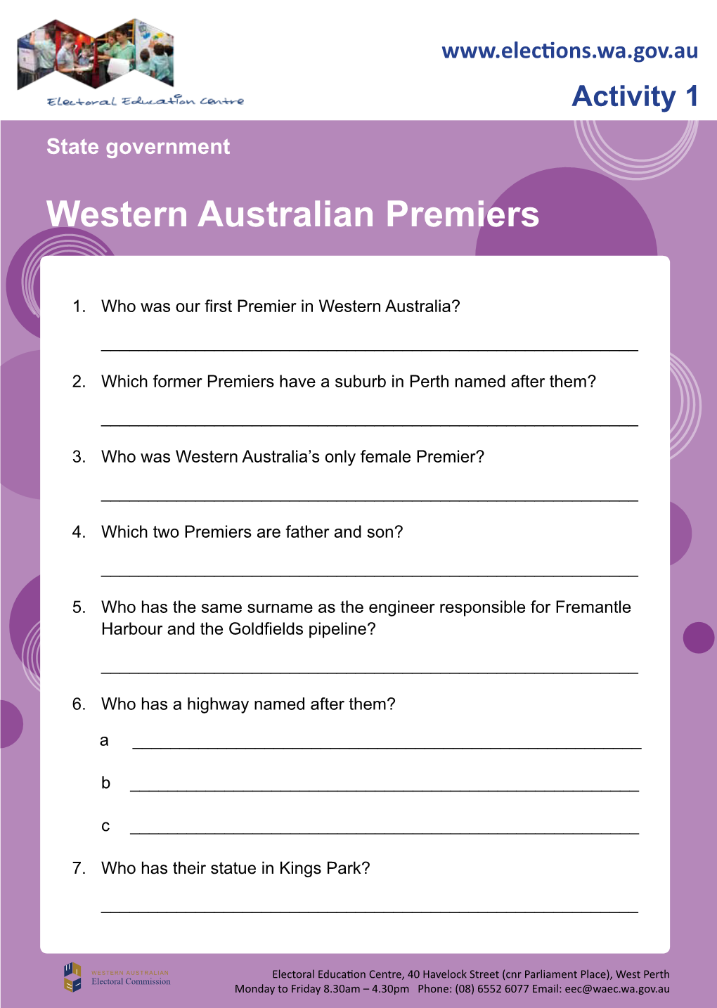 Activity 1: WA Premiers