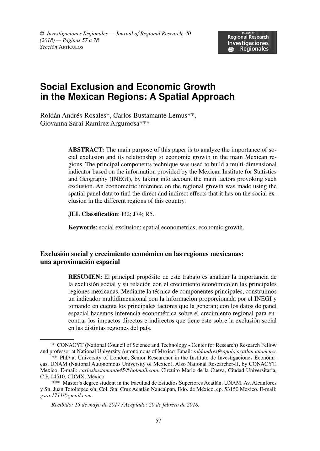 Social Exclusion and Economic Growth in the Mexican Regions: a Spatial Approach