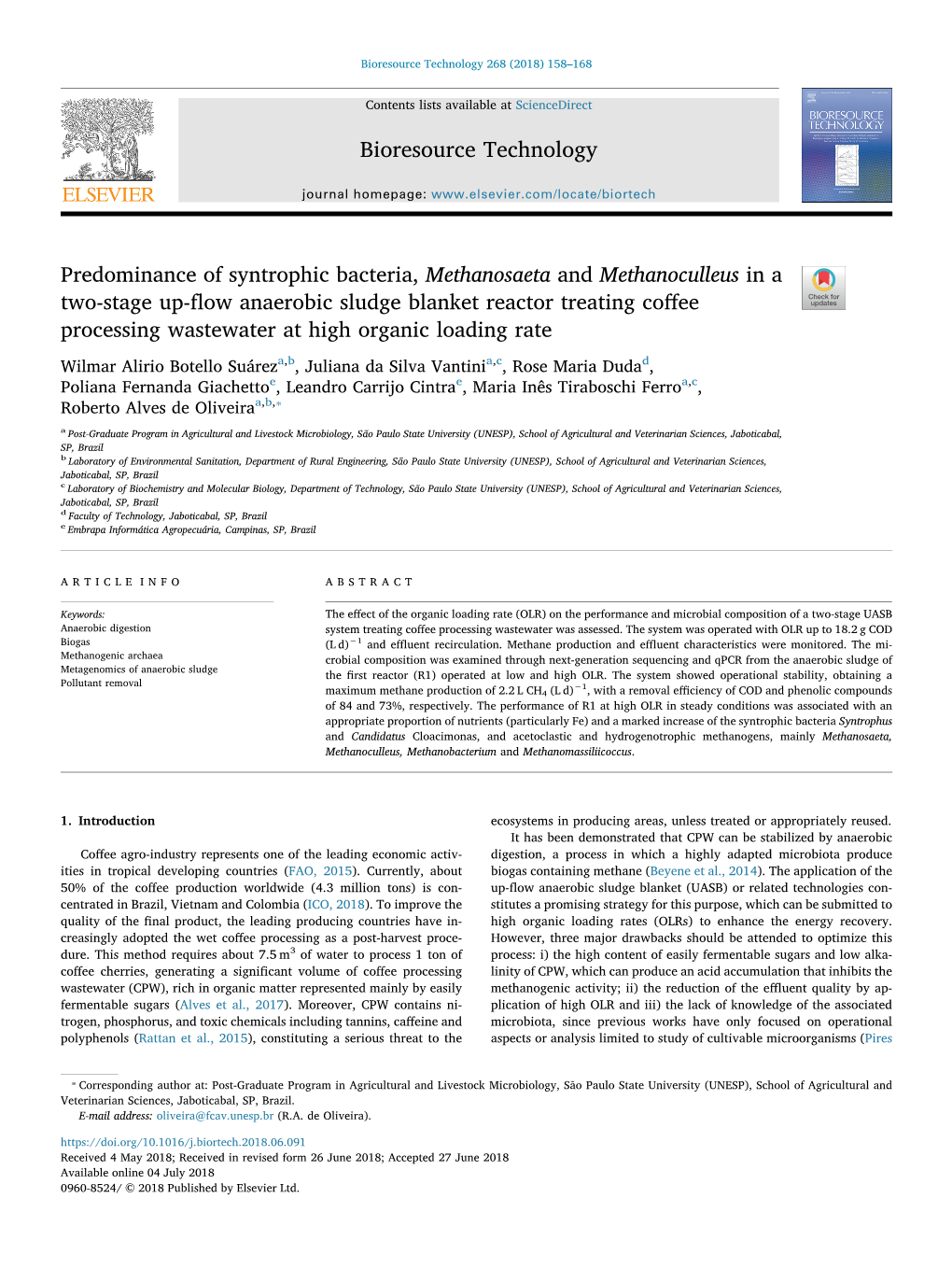 Predominance of Syntrophic Bacteria, Methanosaeta and Methanoculleus