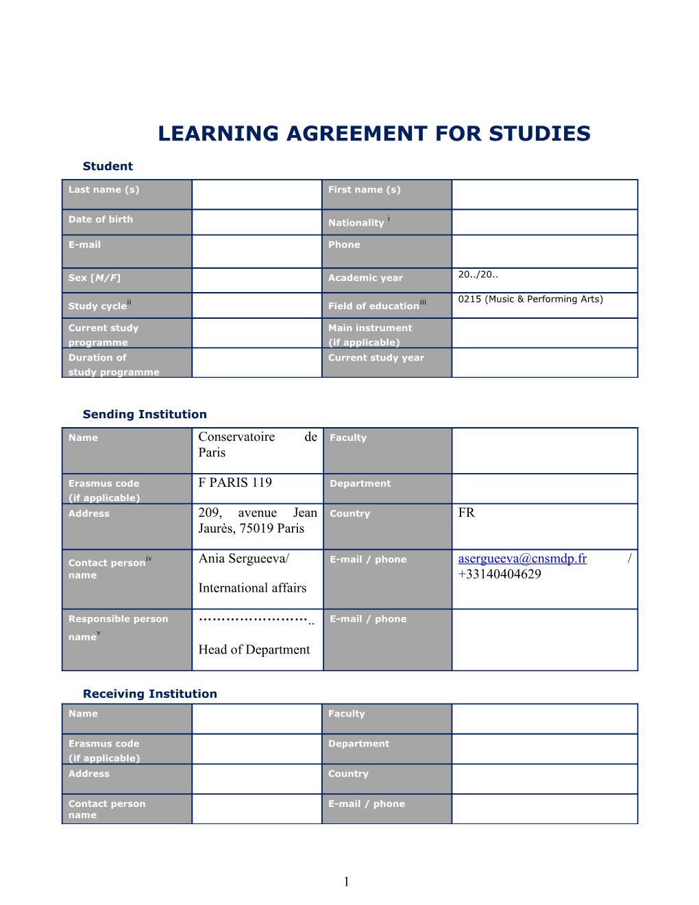 Learning Agreement for Studies s4