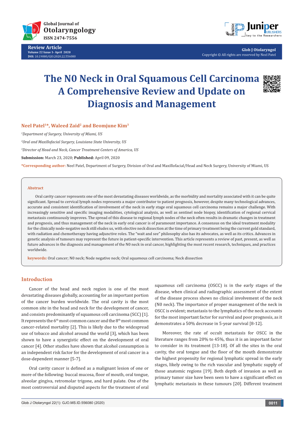 The N0 Neck in Oral Squamous Cell Carcinoma a Comprehensive Review and Update on Diagnosis and Management