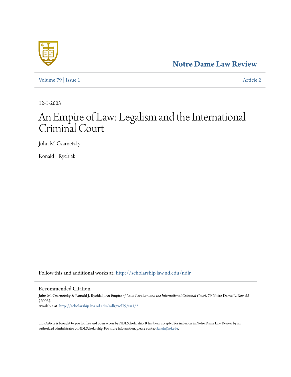 An Empire of Law: Legalism and the International Criminal Court John M