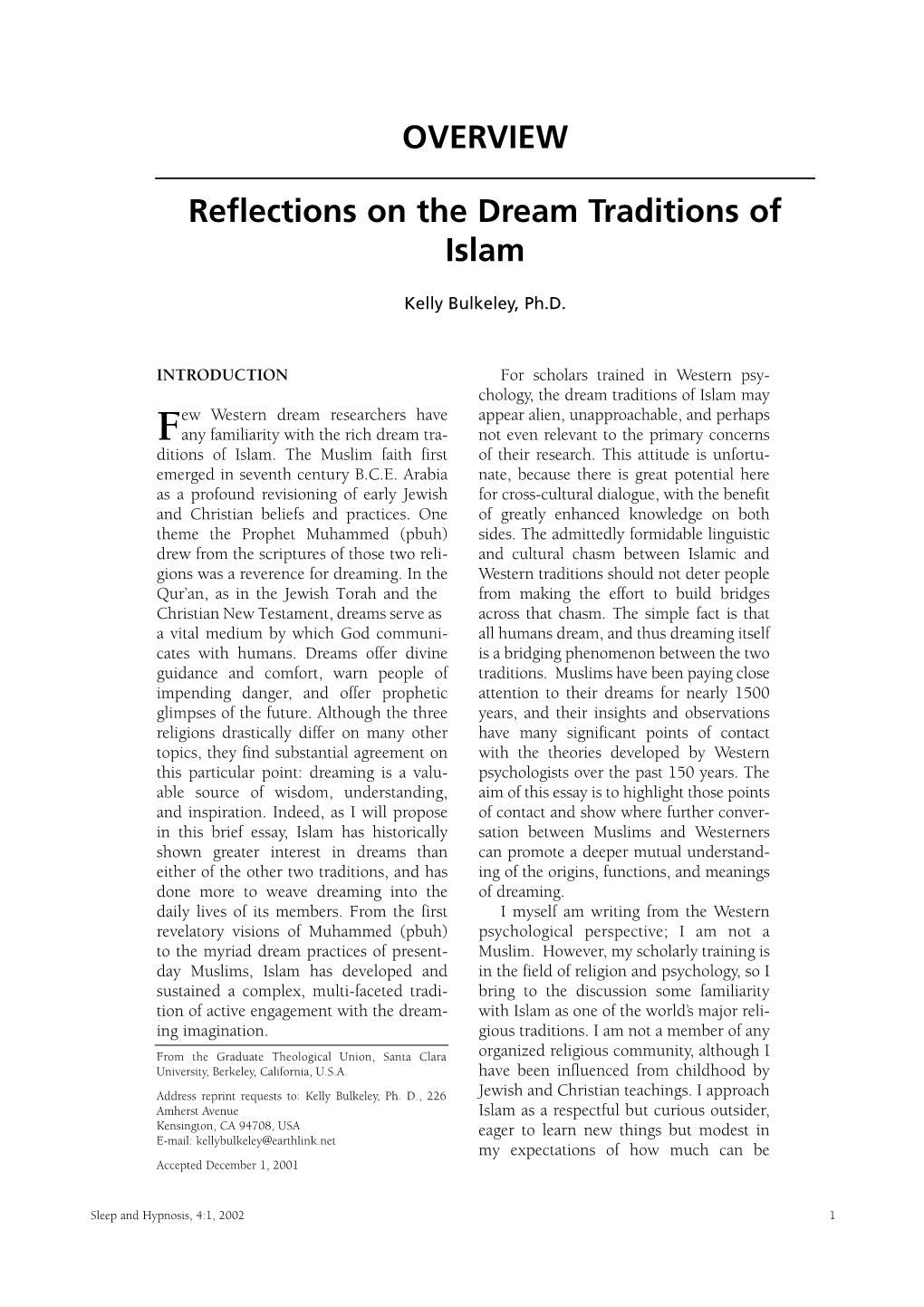 Reflections on the Dream Traditions of Islam