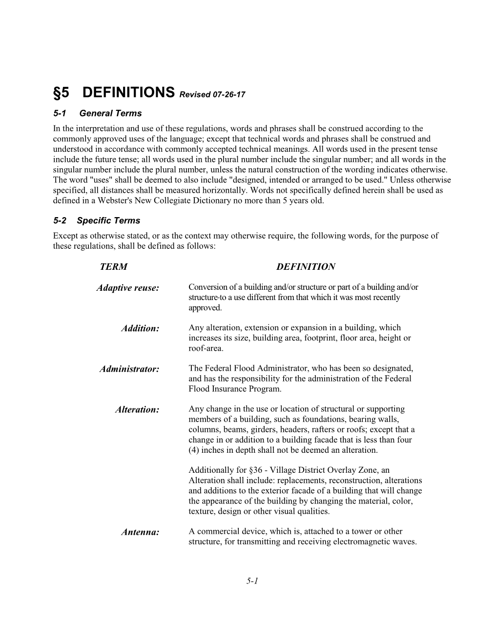 §5 DEFINITIONS Revised 07-26-17