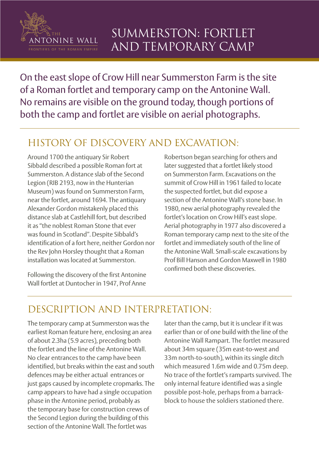 Summerston: Fortlet and Temporary Camp