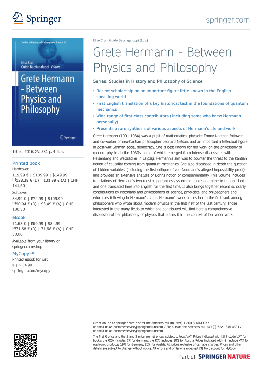 Grete Hermann - Between Physics and Philosophy Series: Studies in History and Philosophy of Science
