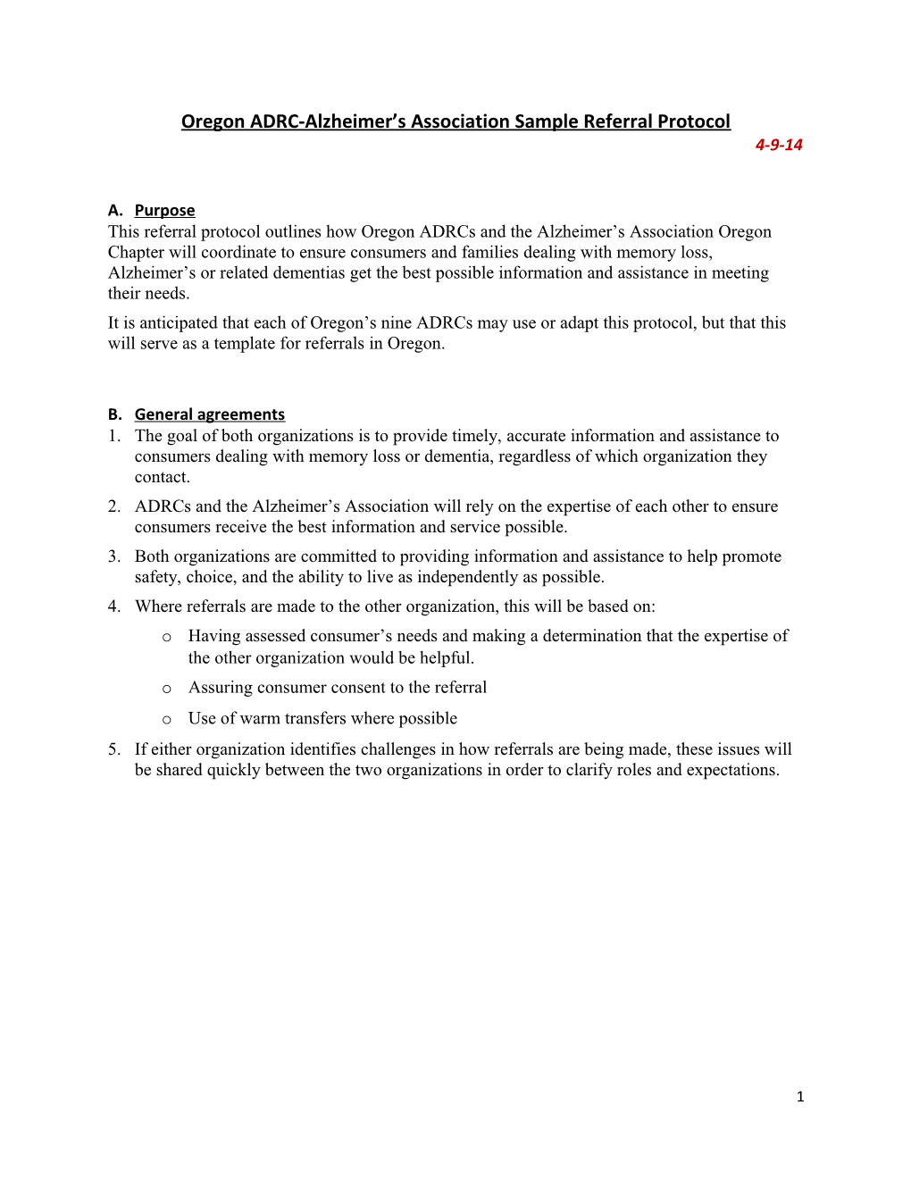 ADRC Alzheimers Sample Referral Protocol