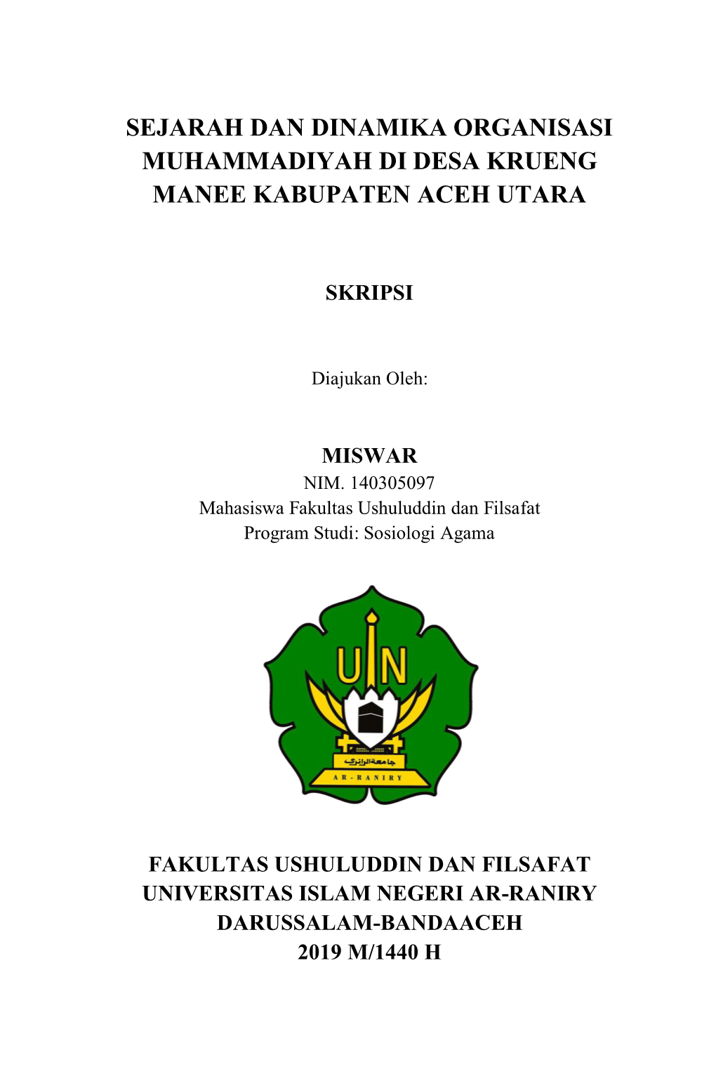 Sejarah Dan Dinamika Organisasi Muhammadiyah Di Desa Krueng Manee Kabupaten Aceh Utara