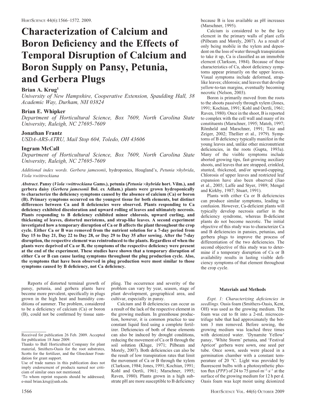 Characterization of Calcium and Boron Deficiency and the Effects Of