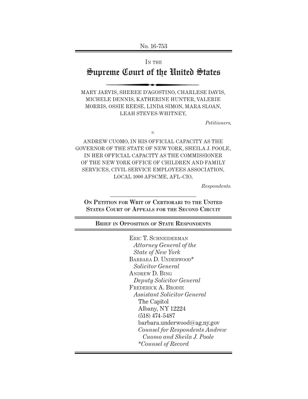 Brief of Respondents Andrew M. Cuomo, Governor of New York, Et Al. in Opposition Filed