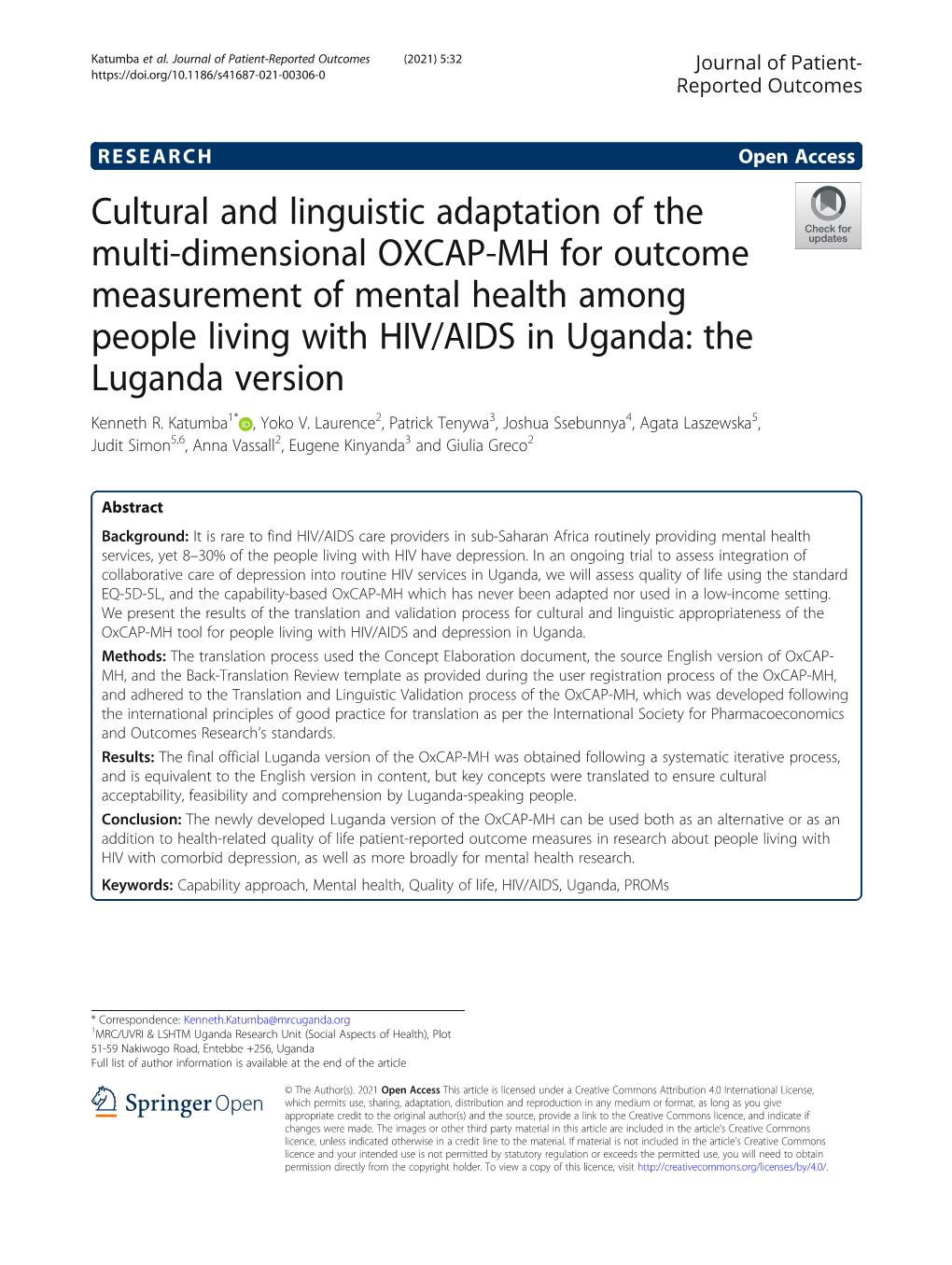Cultural and Linguistic Adaptation of the Multi-Dimensional OXCAP-MH