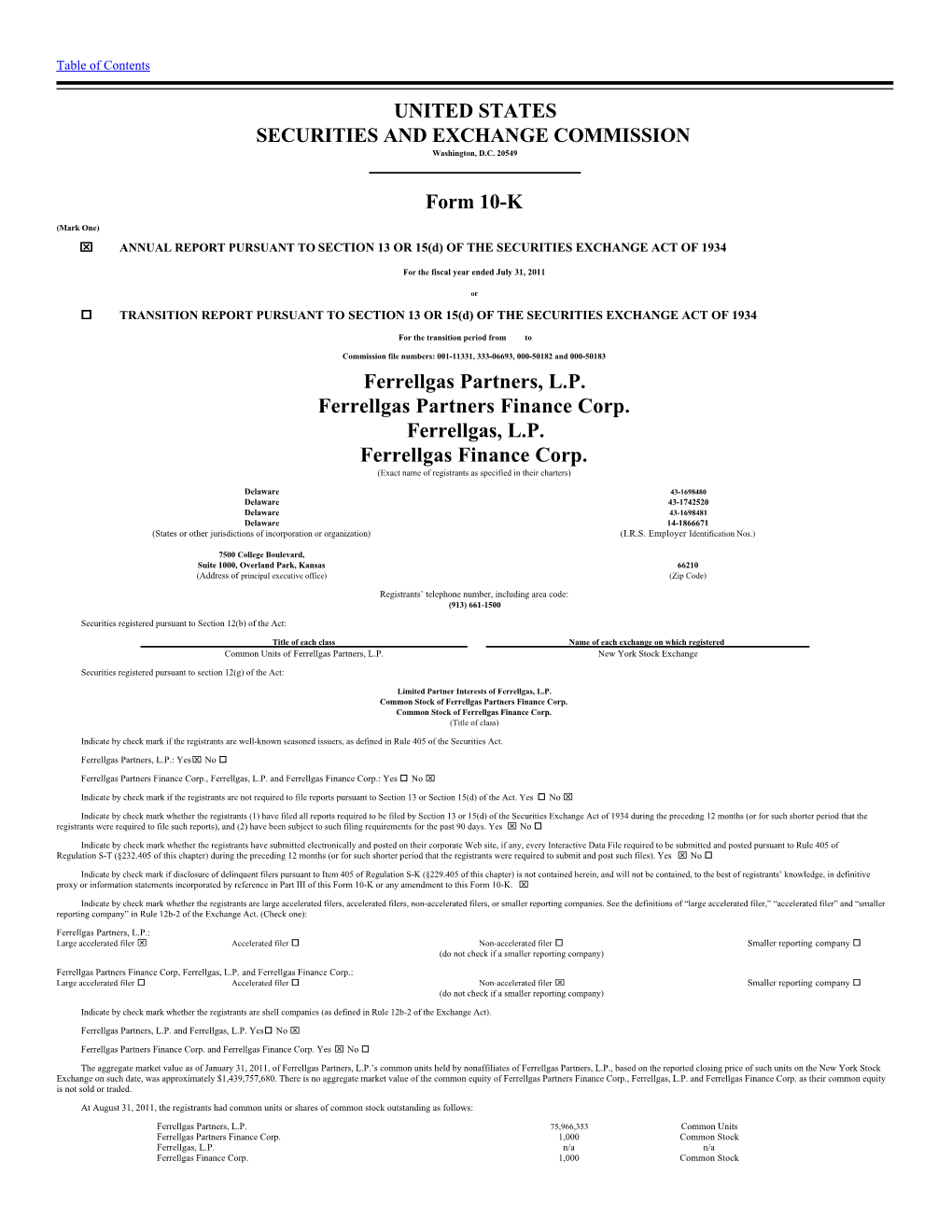 Ferrellgas Partners, LP and Subsidiaries