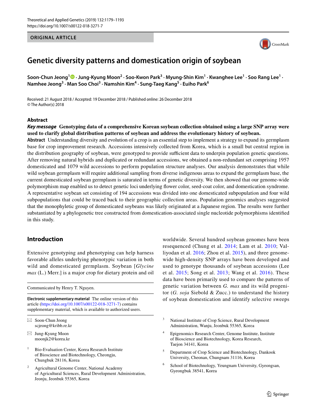 Genetic Diversity Patterns and Domestication Origin of Soybean