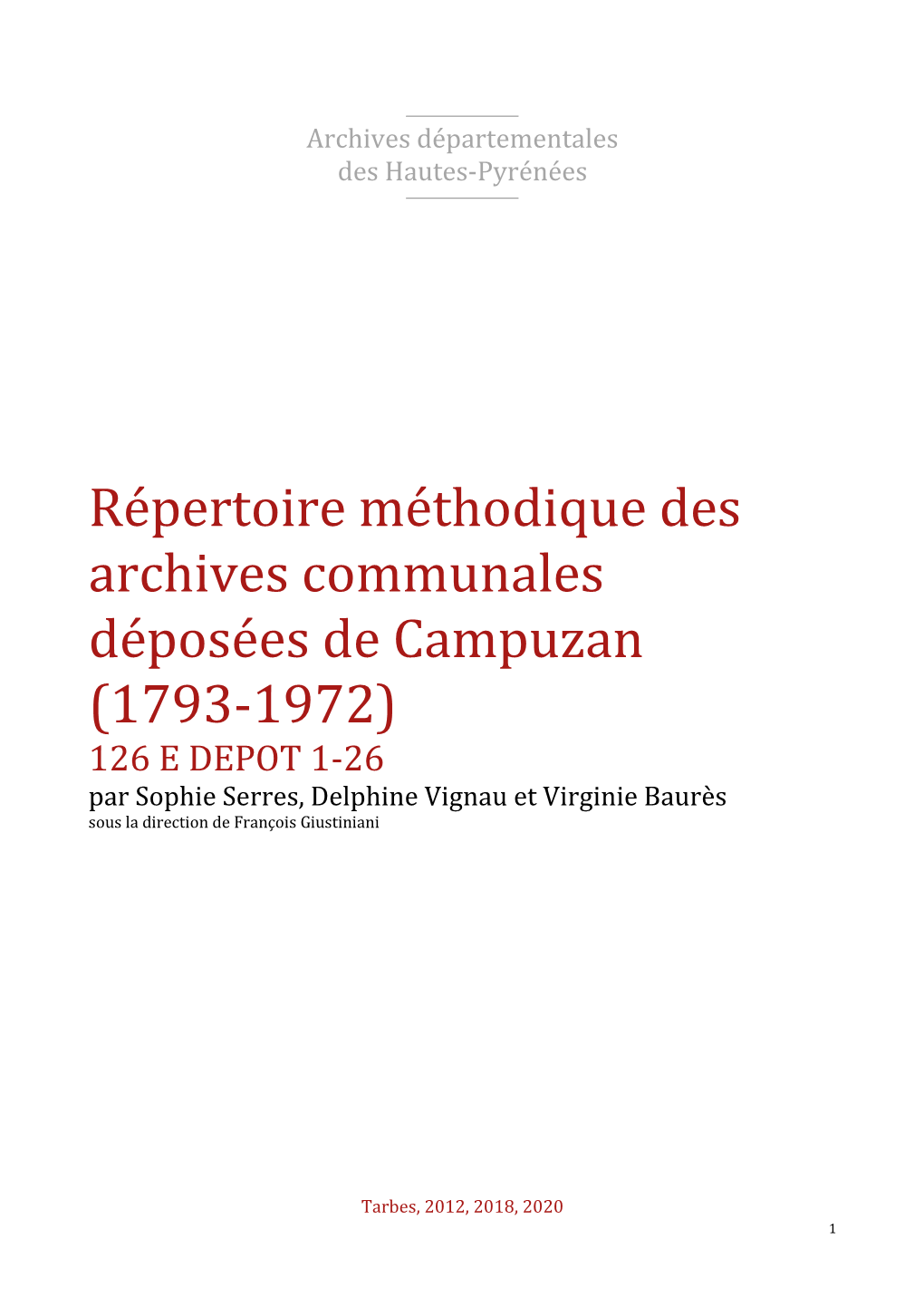 Répertoire Des Archives Déposées De Campuzan