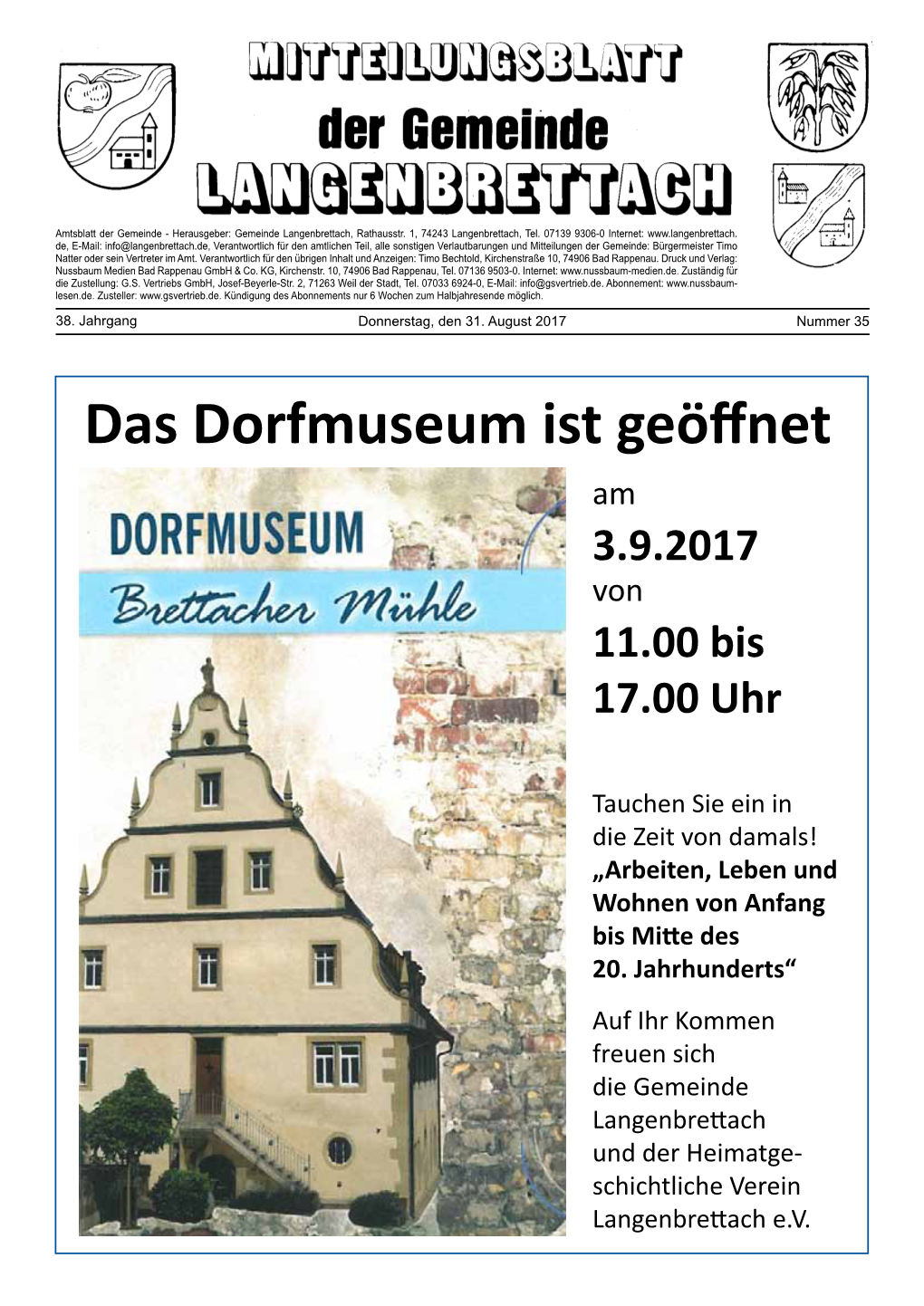 Das Dorfmuseum Ist Geöffnet Am 3.9.2017