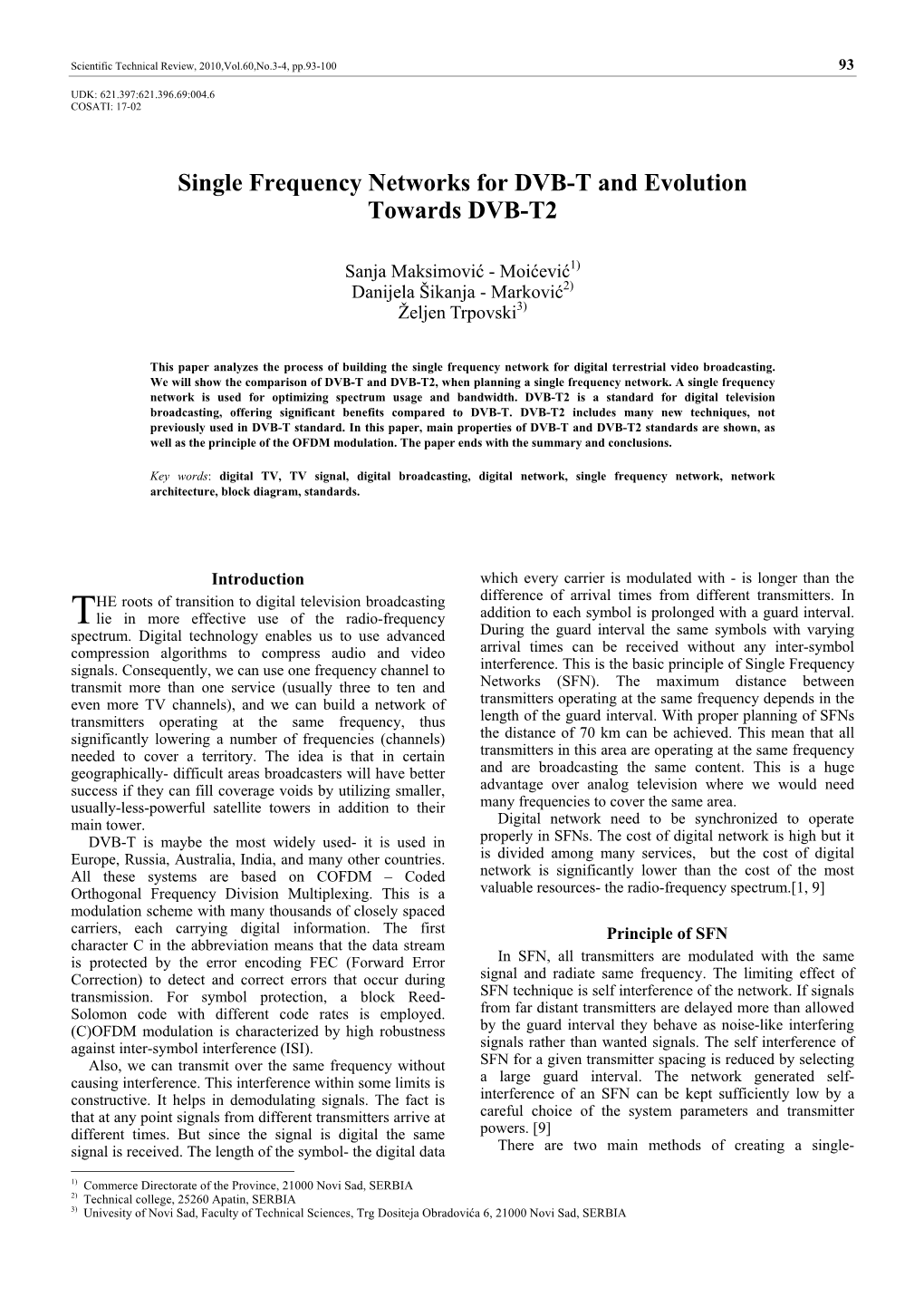 Single Frequency Networks for DVB-T and Evolution Towards DVB-T2