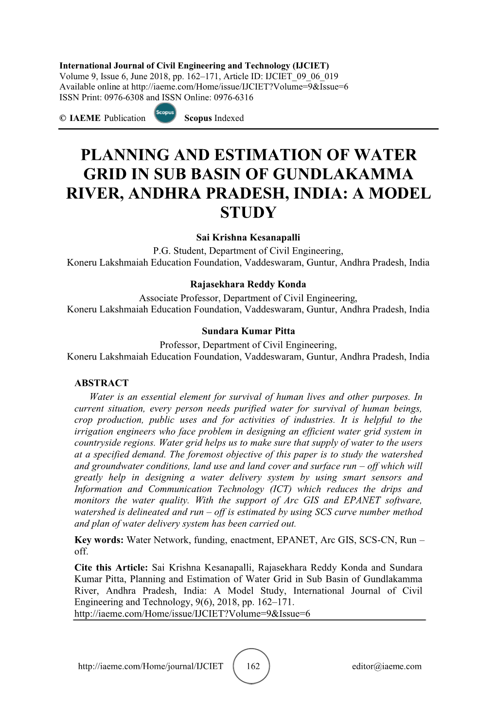 Planning and Estimation of Water Grid in Sub Basin of Gundlakamma River, Andhra Pradesh, India: a Model Study