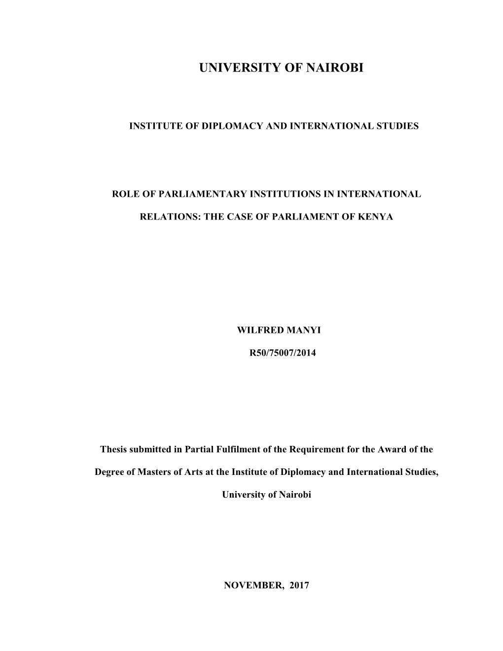 Role of Parliamentary Institutions in International Relations