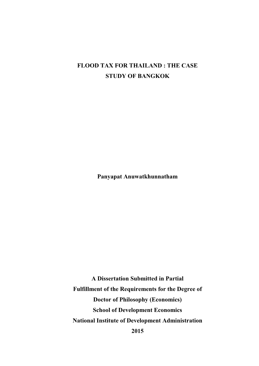 Flood Tax for Thailand : the Case Study of Bangkok