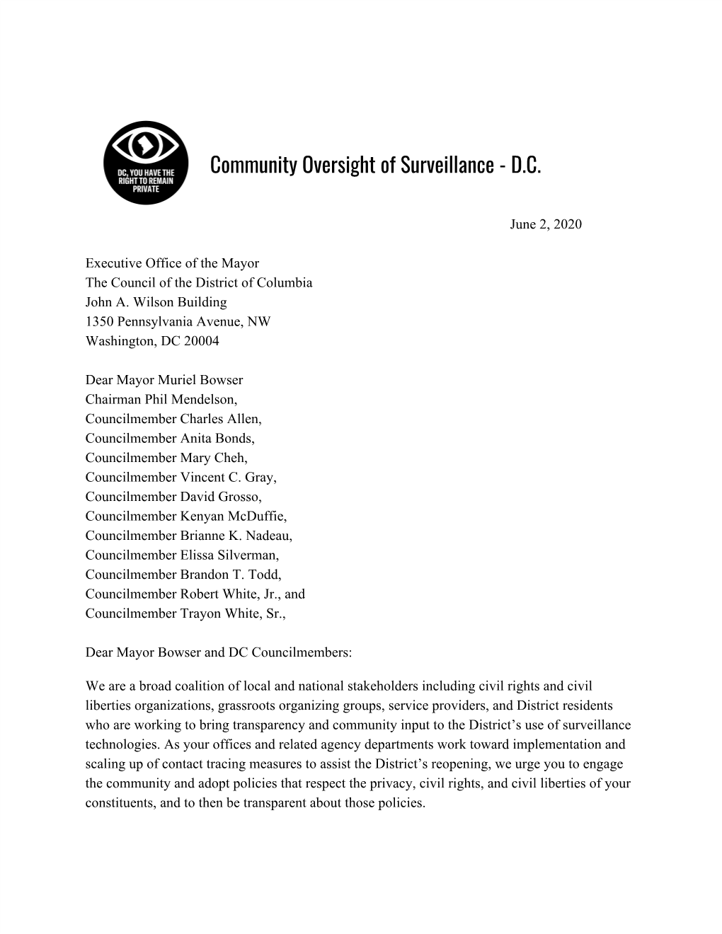 Community Oversight of Surveillance - D.C