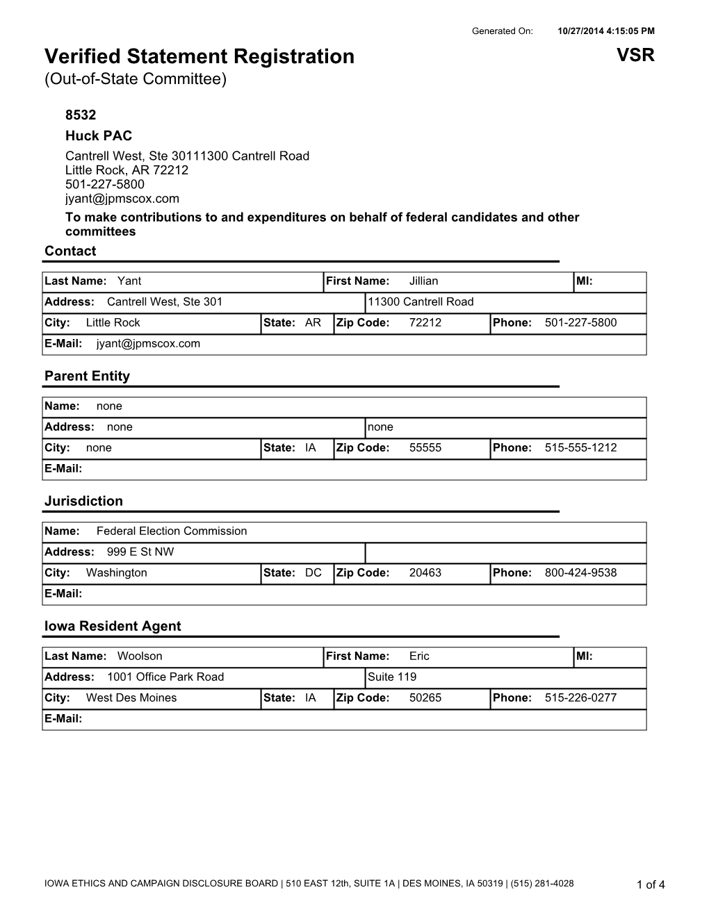 Verified Statement Registration VSR (Out-Of-State Committee)