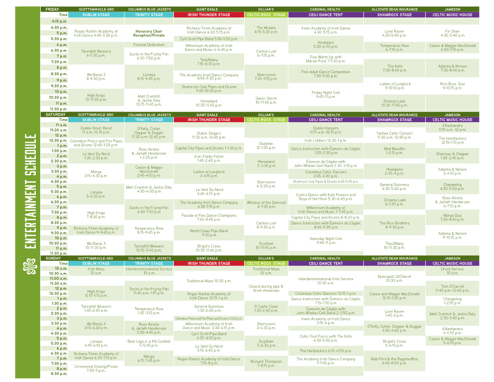 Entertainment SCHEDULE Cultural SCHEDULE