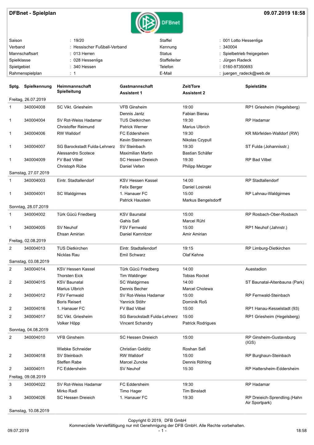 Dfbnet - Spielplan 09.07.2019 18:58