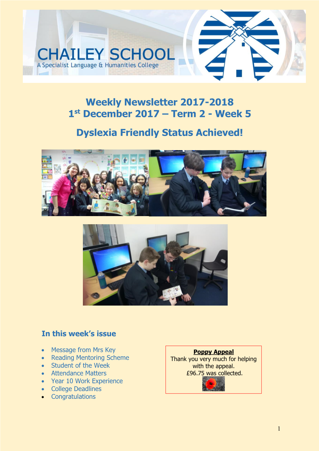 Weekly Newsletter 2017-2018 1St December 2017 – Term 2 - Week 5