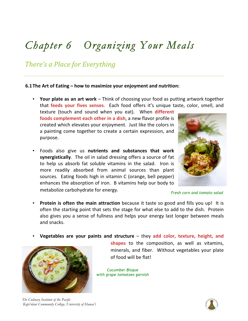 Chapter 6 Organizing Your Meals