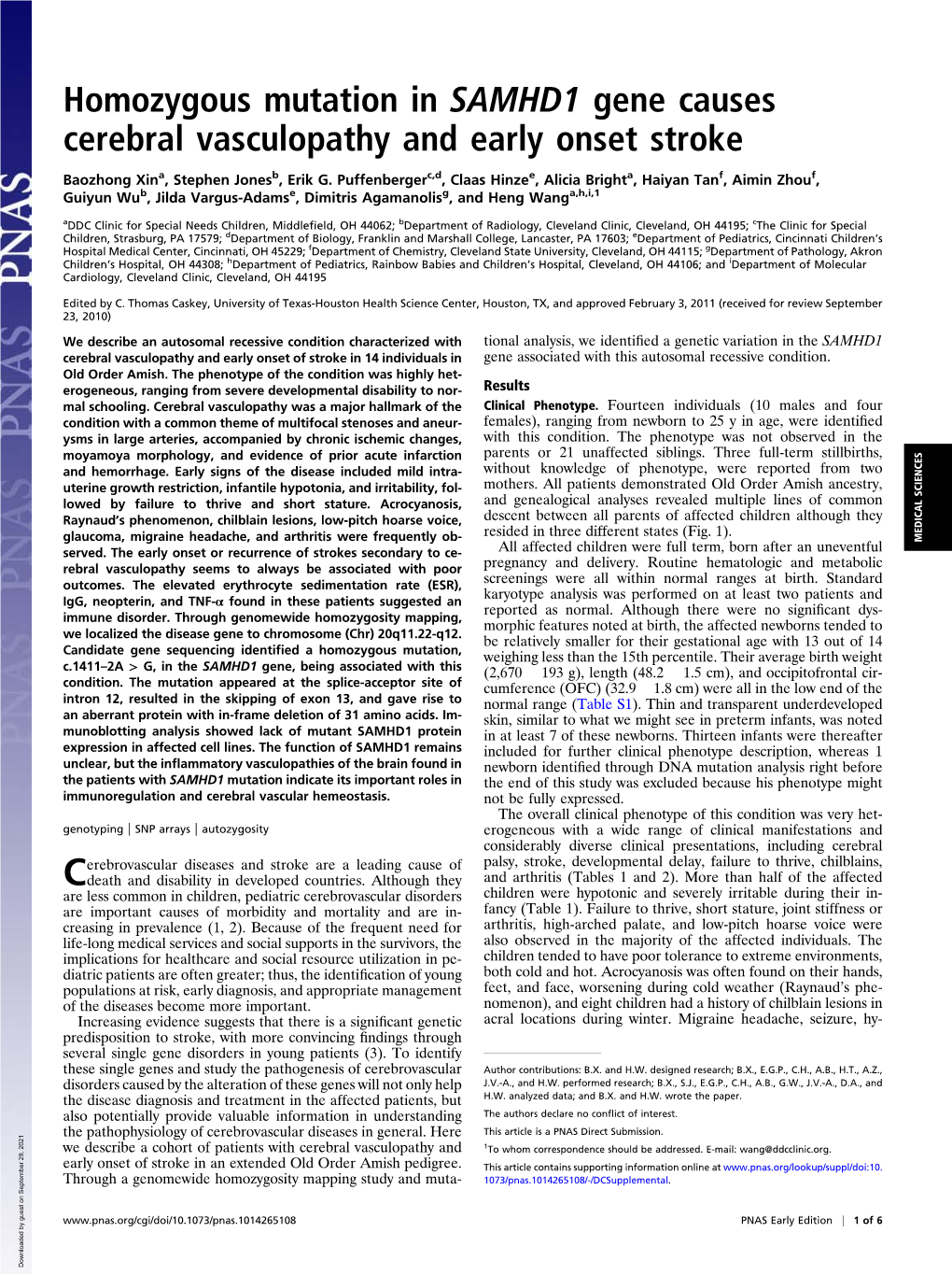 Homozygous Mutation in SAMHD1 Gene Causes Cerebral Vasculopathy and Early Onset Stroke