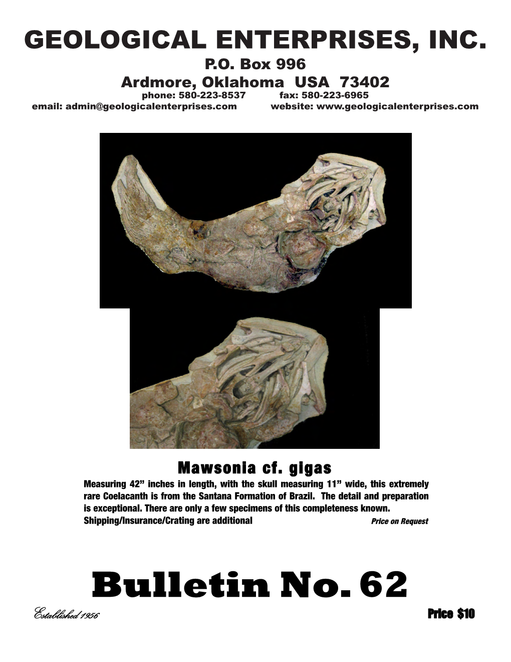 Bulletin No. 62 Bulletin Noesta.Blis Hed6 19562 Price $10